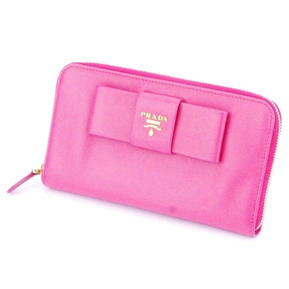 PRADA purse ribbon pink saffiano leather Auth used - Picture 1 of 8